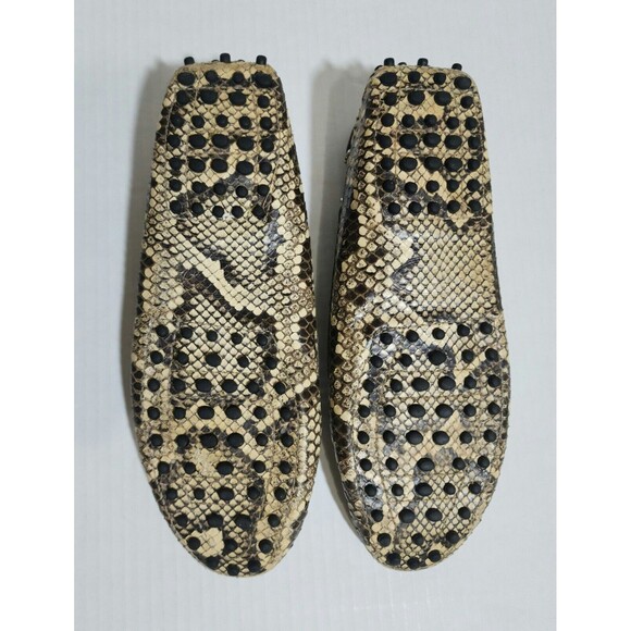 Tod's Womens Snakeskin Loafers Size 8.5 Brown Beige Bow Accent Driving Shoes - Picture 6 of 13